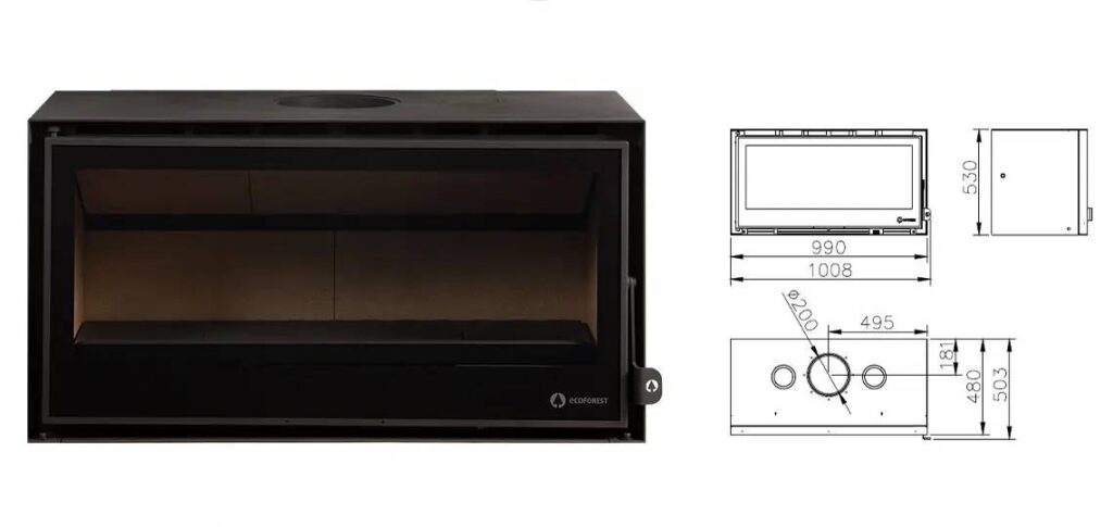 Recuperador de calor a lenha Ecoforest - Volga 100 - Dimensões