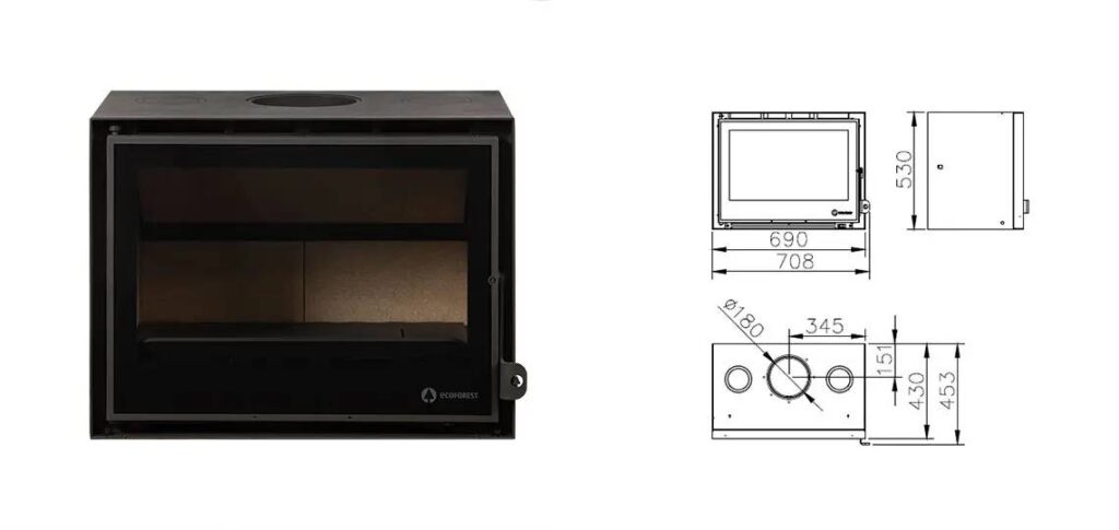 Recuperador de calor a lenha Ecoforest - Volga 70 - Dimensões
